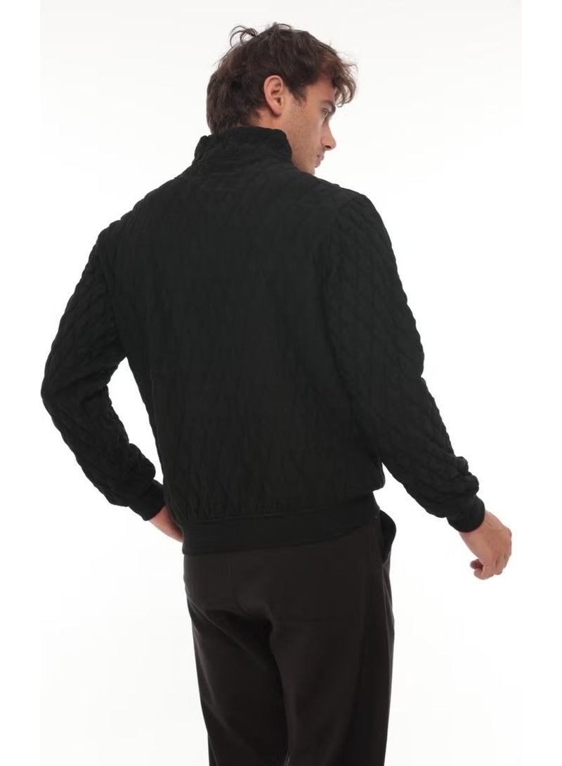 Miron Black Quilted Detailed Half Zipper Regular Fit Sweatshirt - 2326 - Image 4